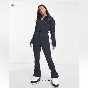 ASOS 4505 ski suit with belt and faux fur hood
